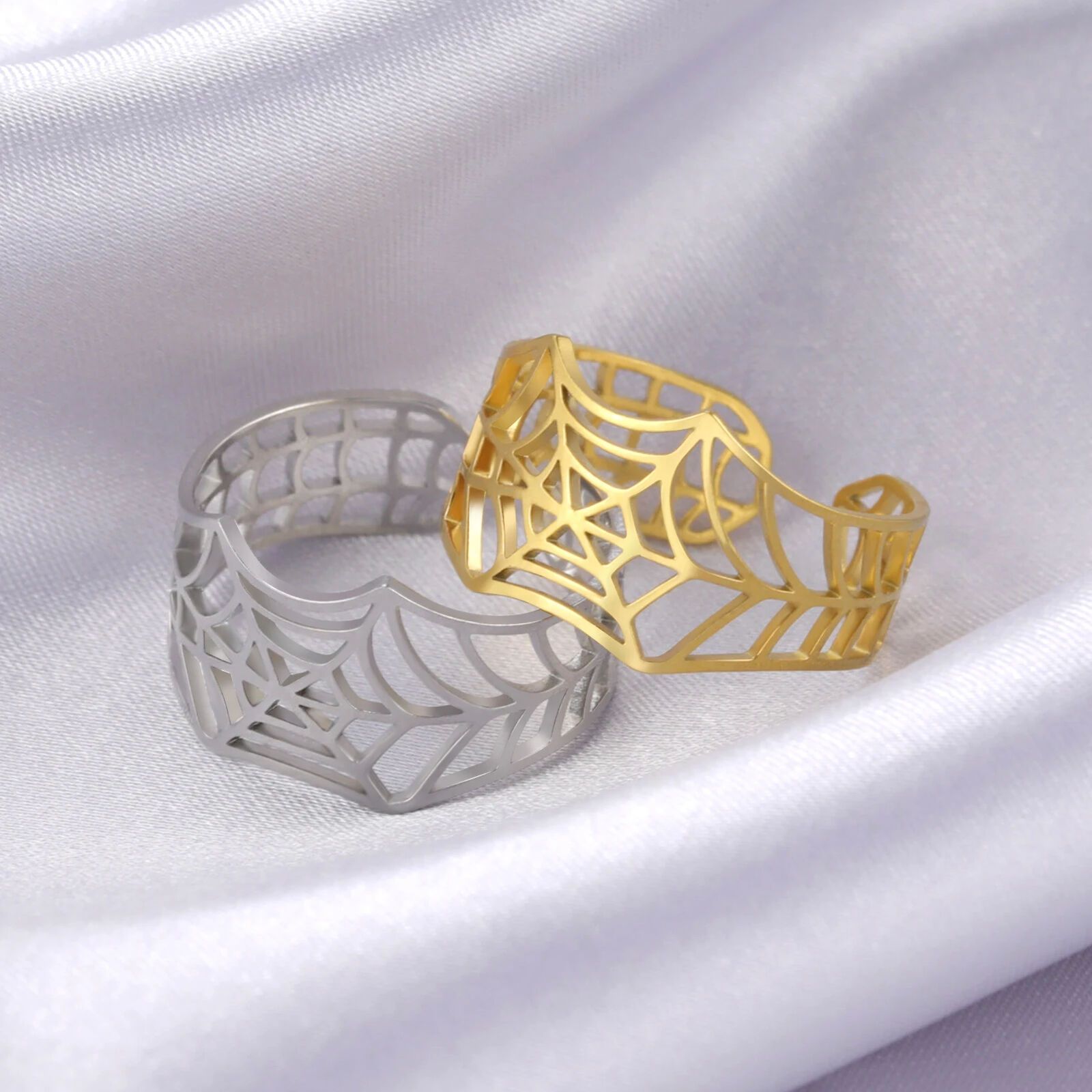 Adjustable Spider Web Open Ring Unisex Stainless Steel Gothic Halloween Accessor